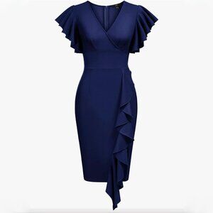 Knitee women's navy cocktail pencil slit dress NWT